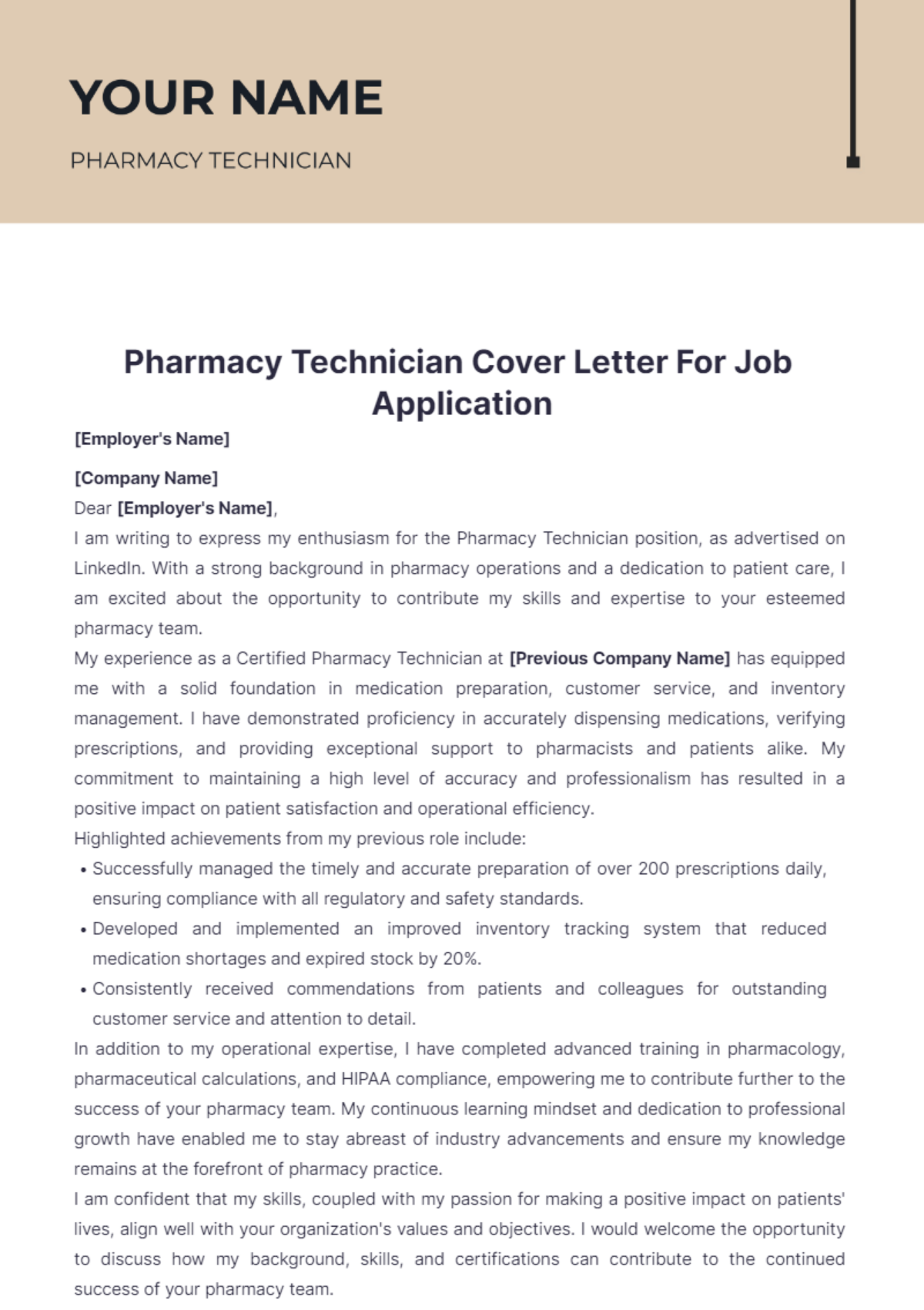 cover letter for pharmacy technician position