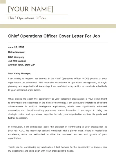 Free Chief Operations Officer Cover Letter For Job to Edit Online