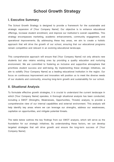 Free School Growth Strategy Template to Edit Online