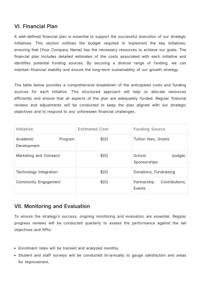 Free School Growth Strategy Template to Edit Online