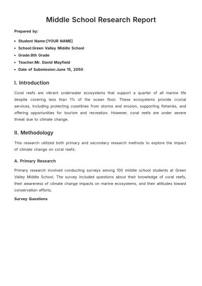 Free Middle School Research Report Template to Edit Online
