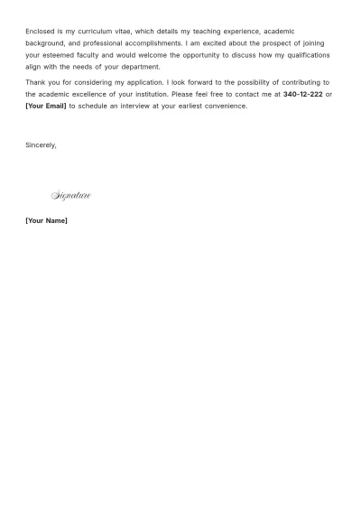 Free Adjunct Instructor Cover Letter For Job Application to Edit Online