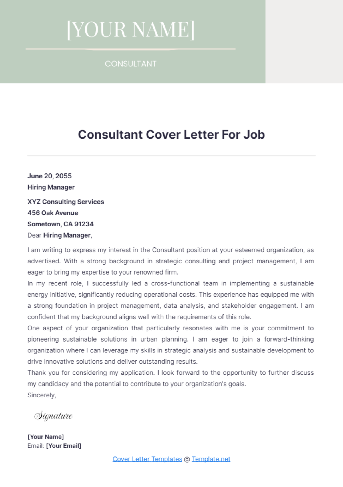 Consultant Cover Letter For Job - Edit Online & Download