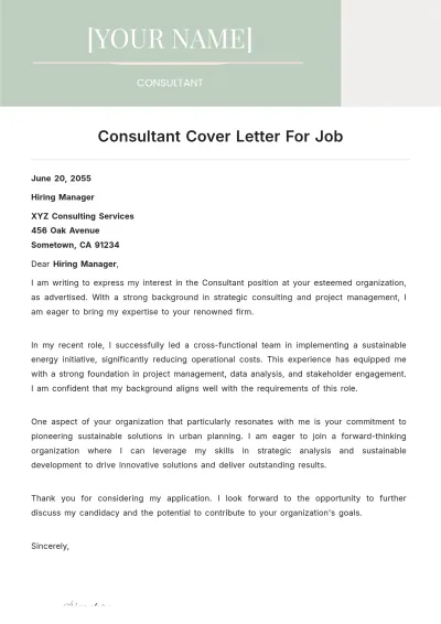 Free Consultant Cover Letter For Job to Edit Online