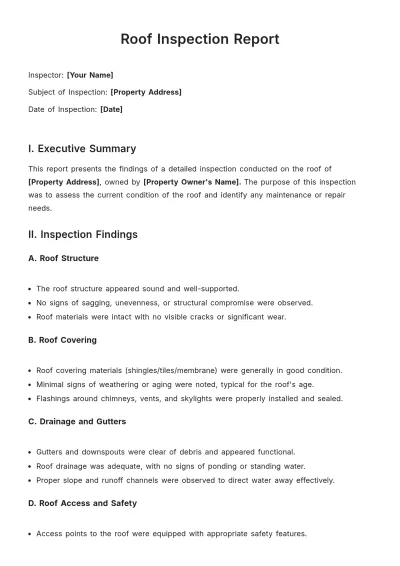 Free Roof Inspection Report Template to Edit Online