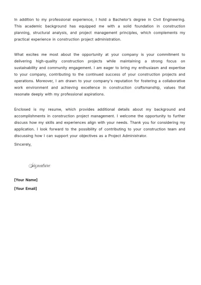 Free Project Administrator Cover Letter For Job to Edit Online