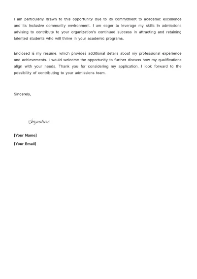 Free Admissions Advisor Cover Letter For Job Application to Edit Online