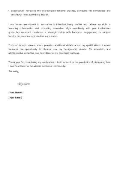 Free Academic Dean Cover Letter For Job Application to Edit Online