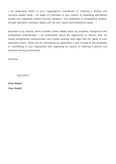 Free Admissions Assistant Cover Letter For Job Application to Edit Online