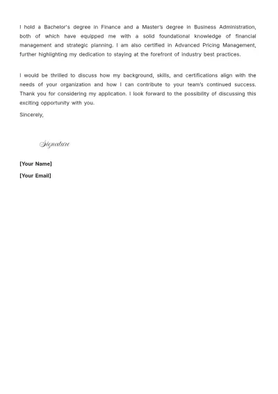 Free Pricing Manager Cover Letter For Job to Edit Online