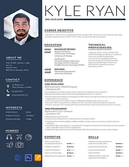 FREE Web Developer Resume Template Word DOC PSD InDesign