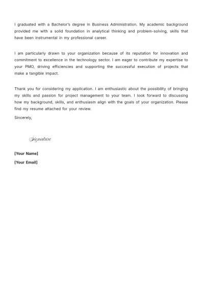 Free PMO Analyst Cover Letter For Job to Edit Online