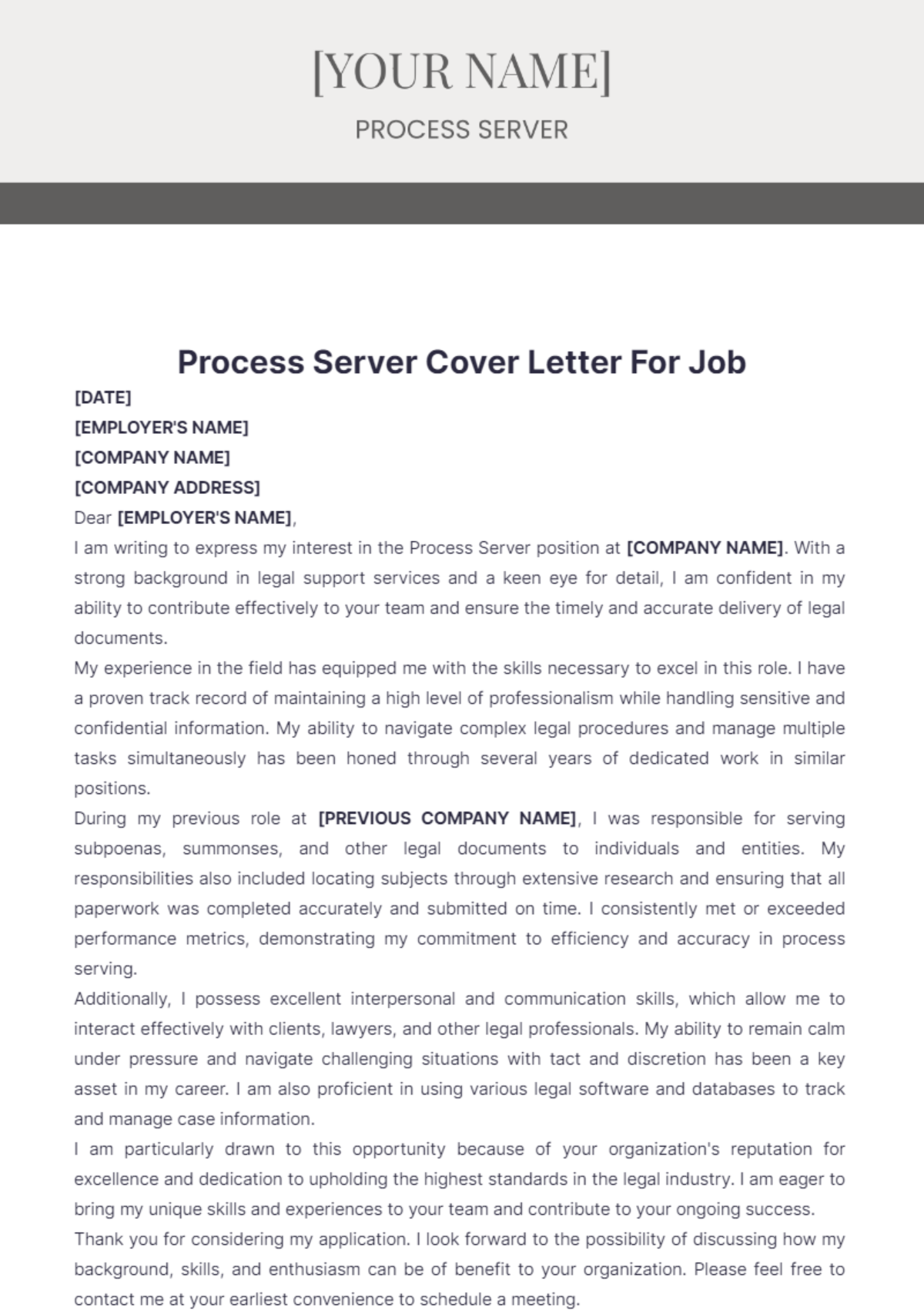 Free Process Server Cover Letter For Job Template - Edit Online ...