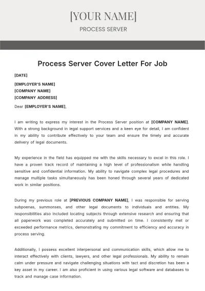 Free Process Server Cover Letter For Job to Edit Online