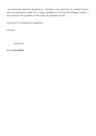 Free Assistant Manager Cover Letter For Job to Edit Online