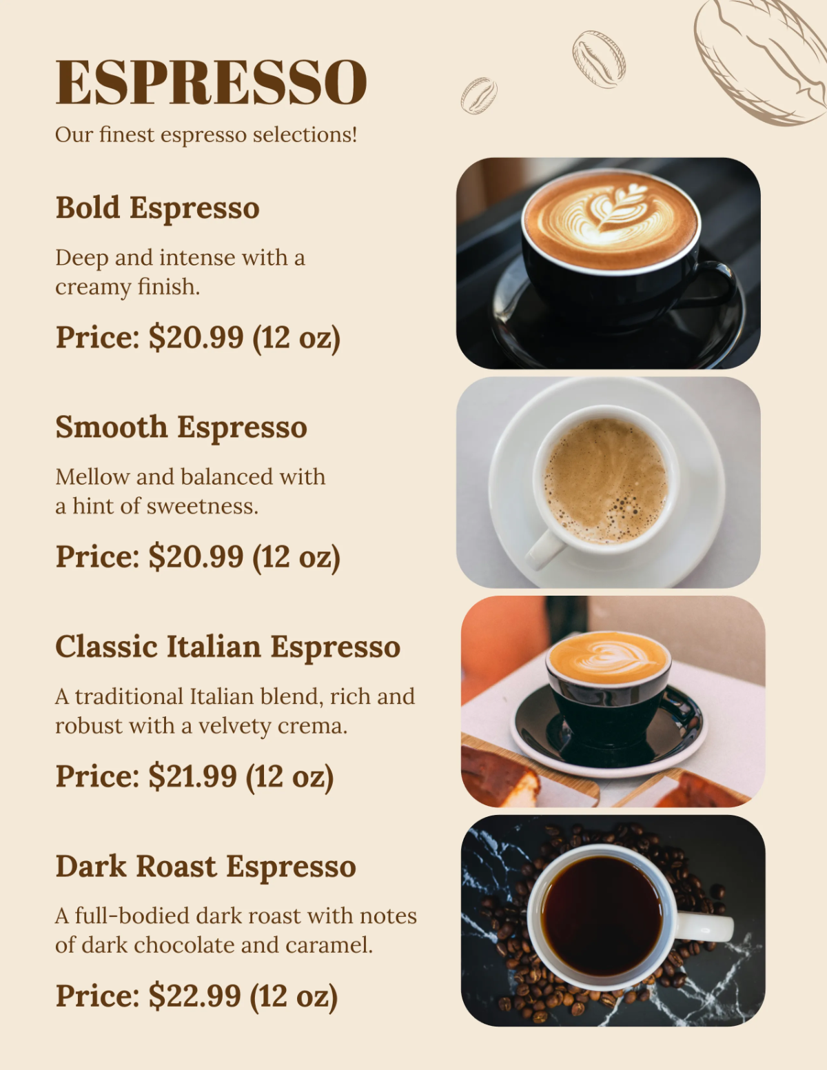 Free Coffee Catalog Template to Edit Online