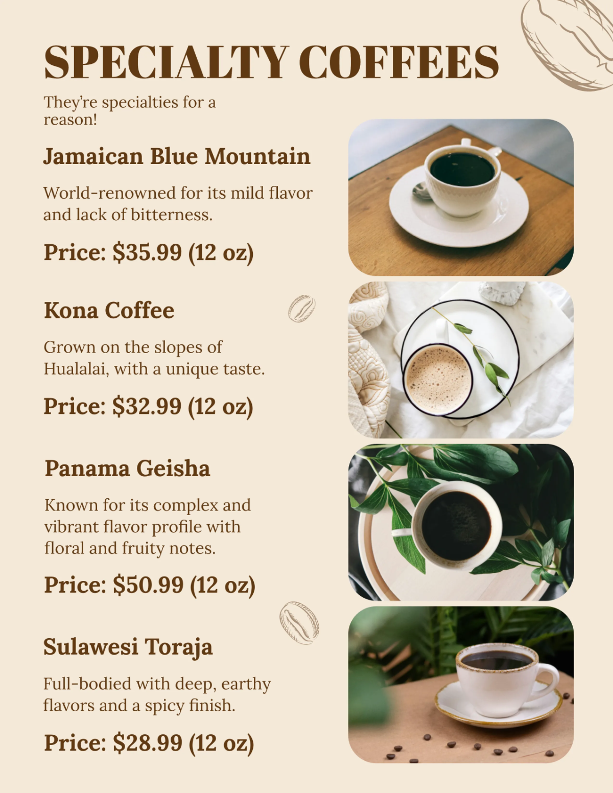 Free Coffee Catalog Template to Edit Online