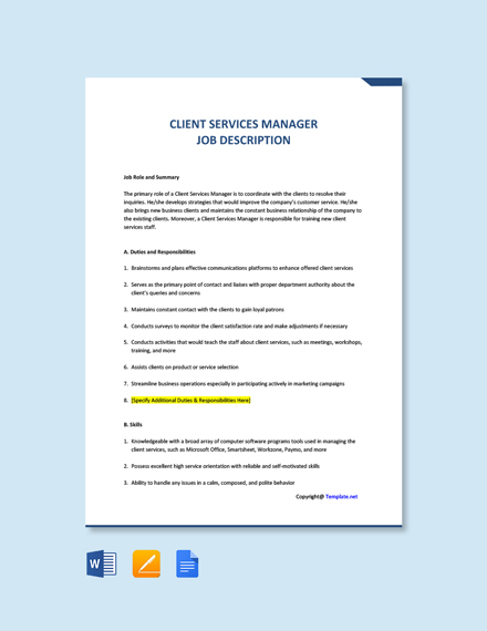 Free Client Services Director Job Ad And Description Template Google 