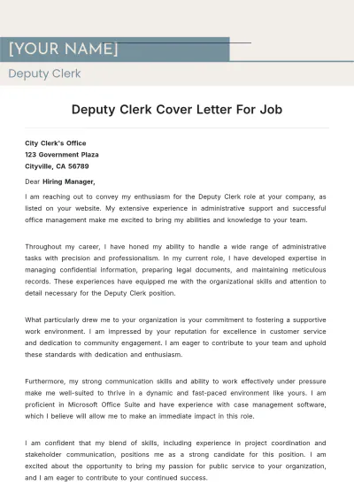 Free Deputy Clerk Cover Letter For Job to Edit Online