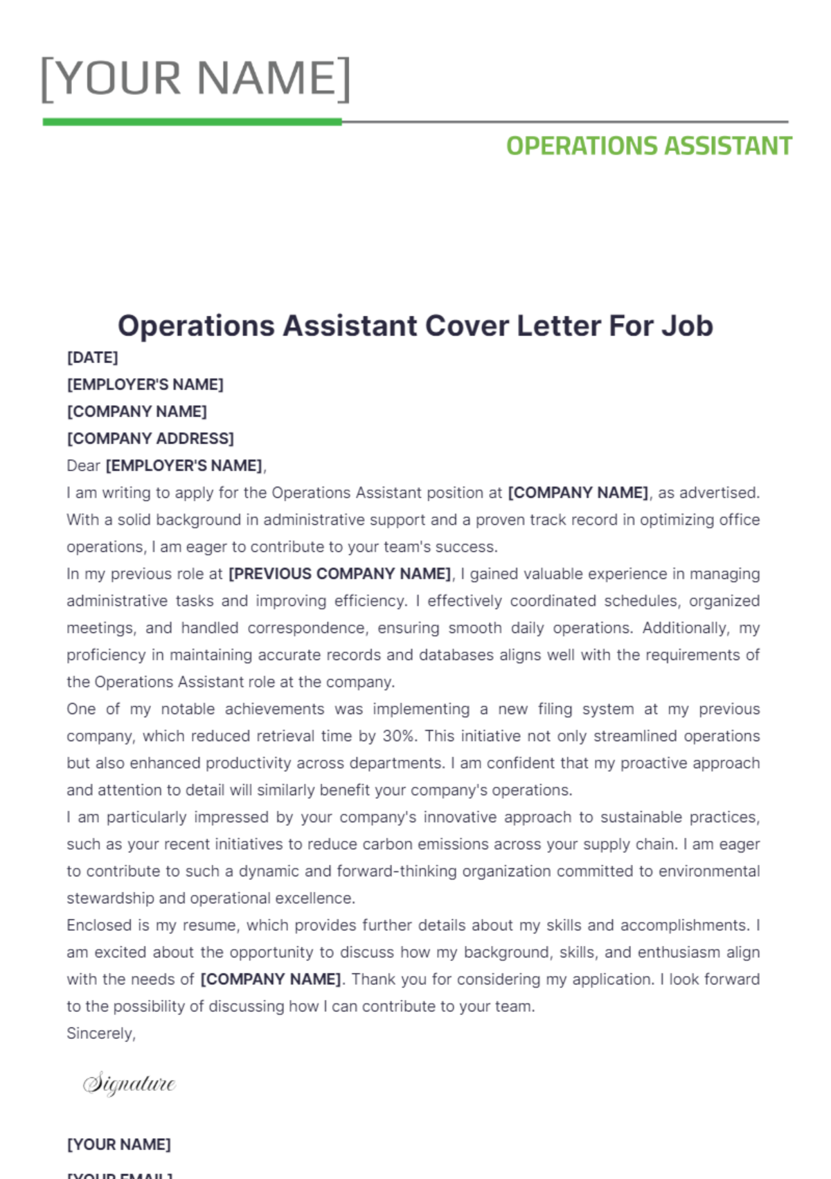 Operations Assistant Cover Letter For Job - Edit Online & Download