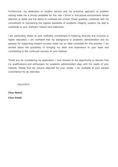 Free Assistant Registrar Cover Letter For Job Application to Edit Online