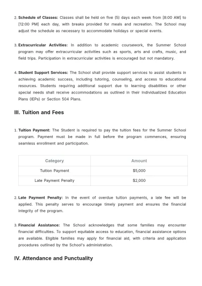 Free Summer School Contract Template to Edit Online