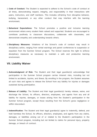 Free Summer School Contract Template to Edit Online