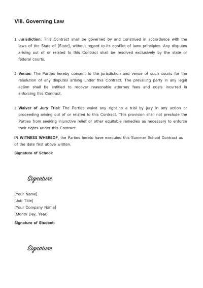 Free Summer School Contract Template to Edit Online