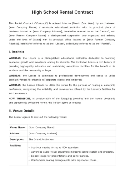 Free High School Rental Contract Template to Edit Online