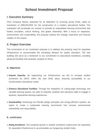Free School Investment Proposal Template to Edit Online
