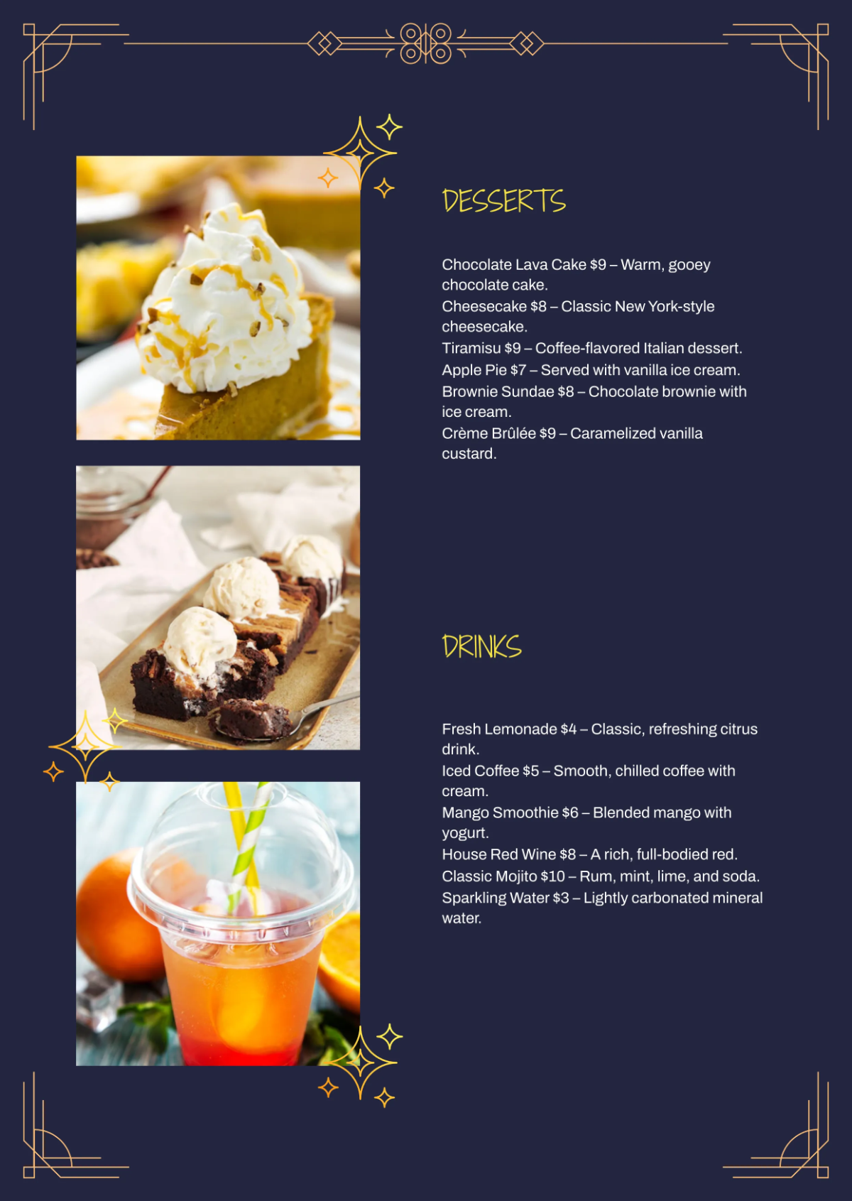 Free Art Deco Menu Template to Edit Online