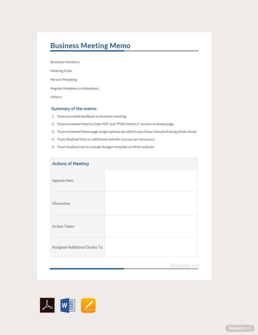 Business Meeting Memo Template