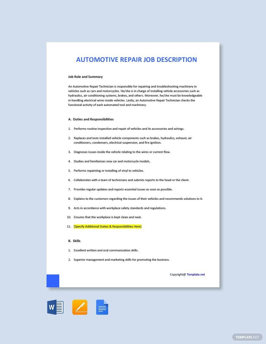 FREE Automotive Repair Template Download in Word Google Docs PDF