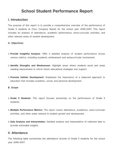 Free School Student Performance Report Template to Edit Online