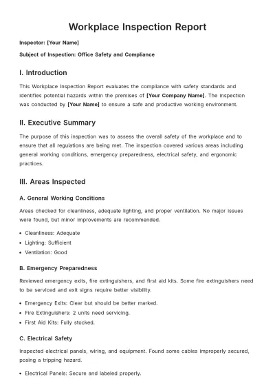 Free Workplace Inspection Report Template to Edit Online