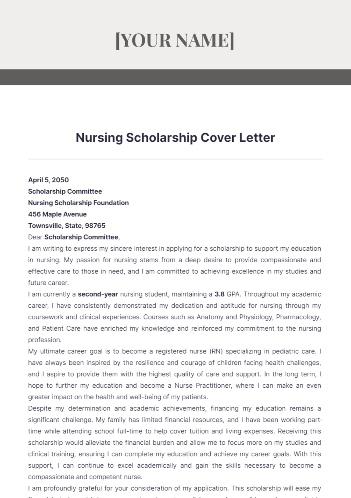 Nursing Scholarship Cover Letter - Edit Online & Download