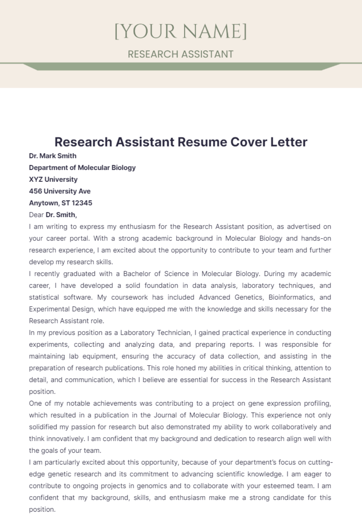 Research Assistant Resume Cover Letter - Edit Online & Download