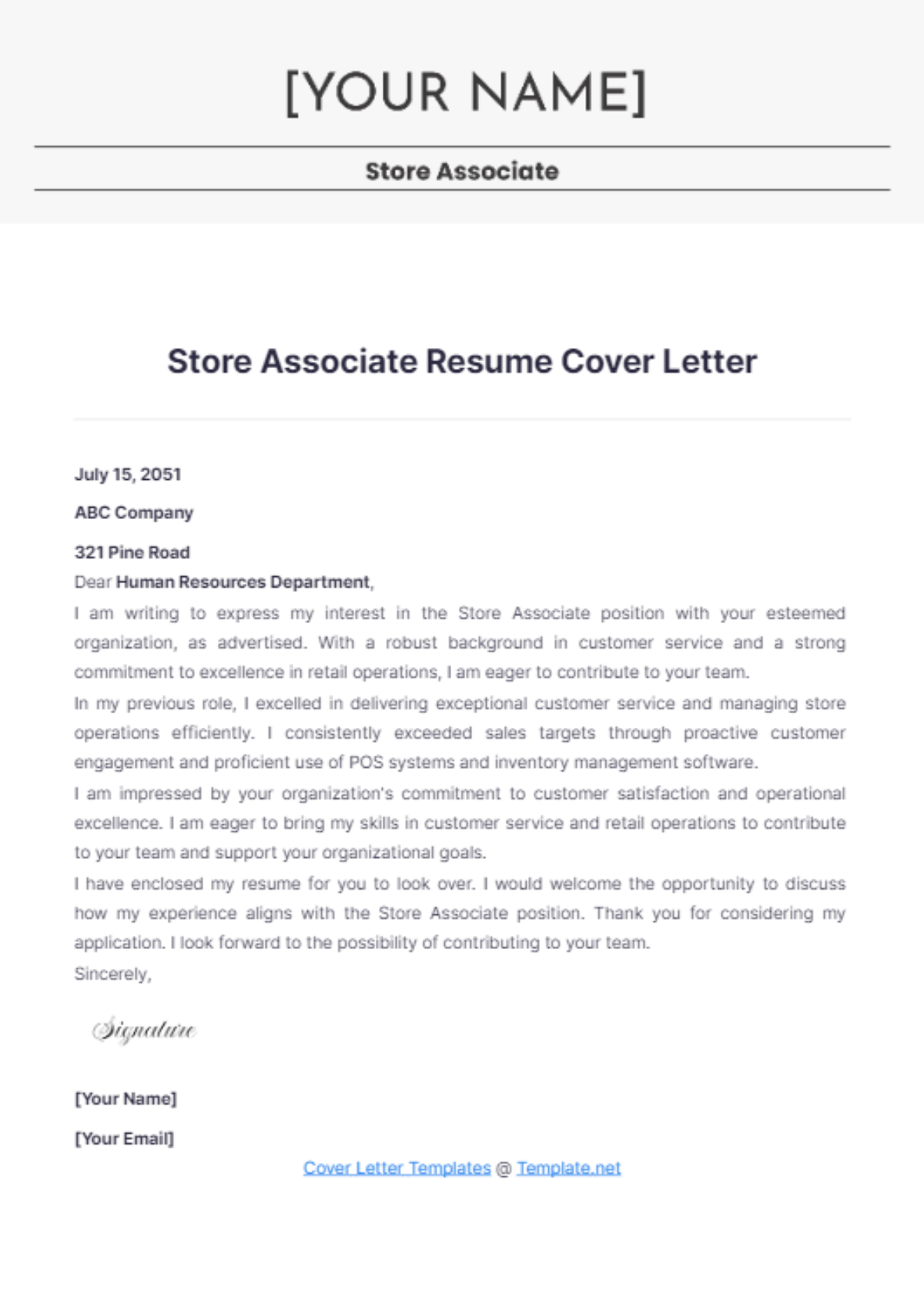 Store Associate Resume Cover Letter - Edit Online & Download