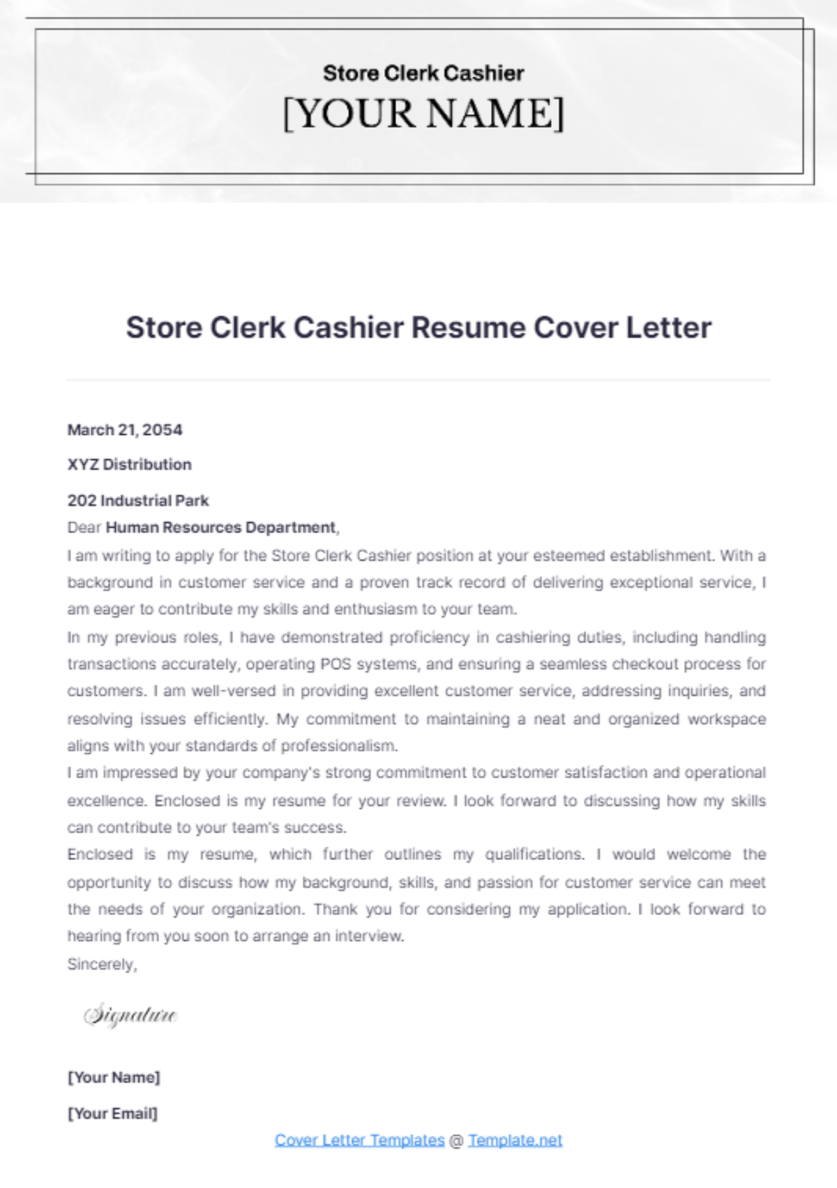 Store Clerk Cashier Resume Cover Letter - Edit Online & Download