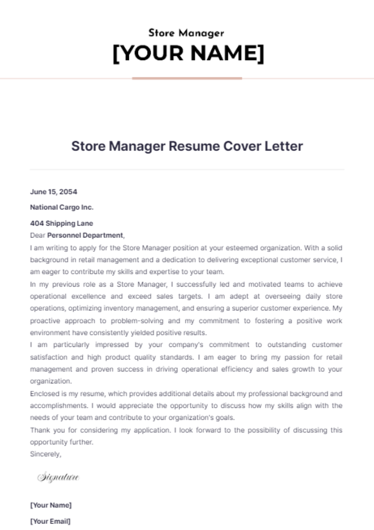 store controller cover letter