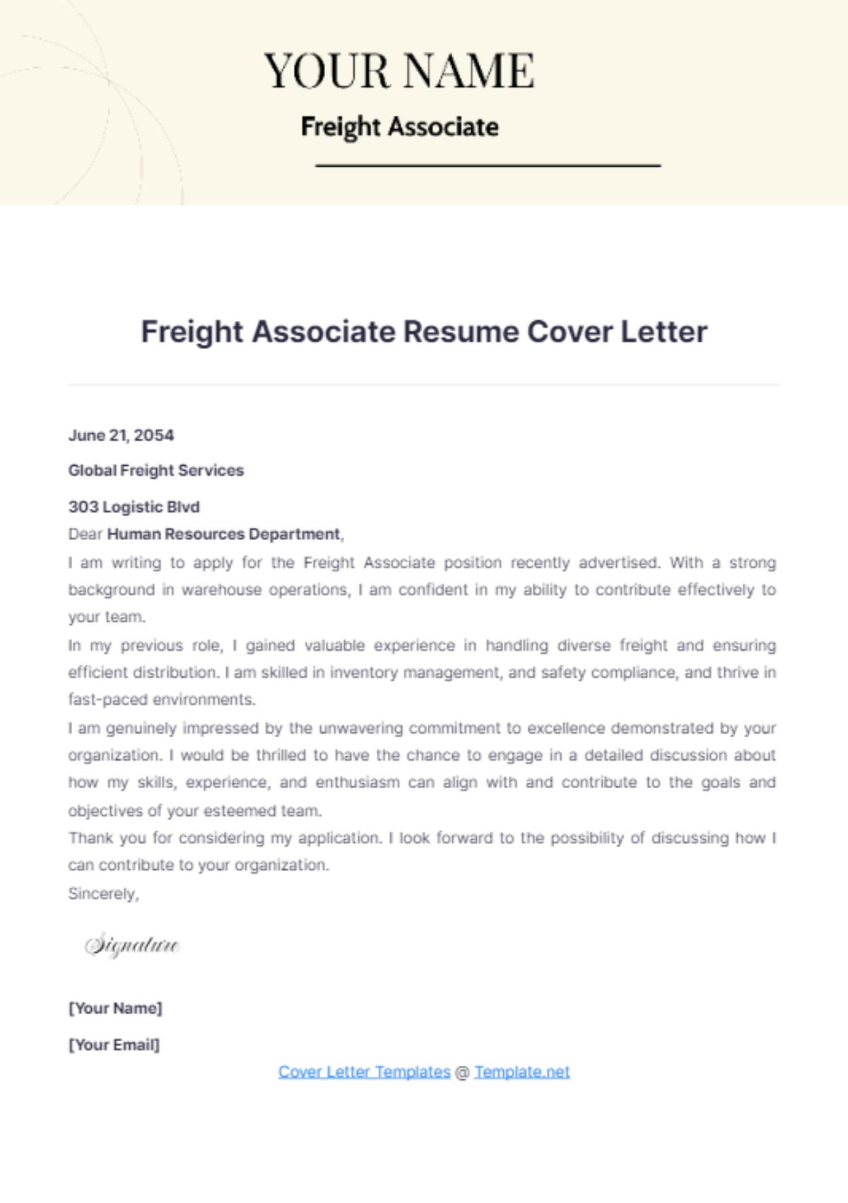 Freight Associate Resume Cover Letter - Edit Online & Download