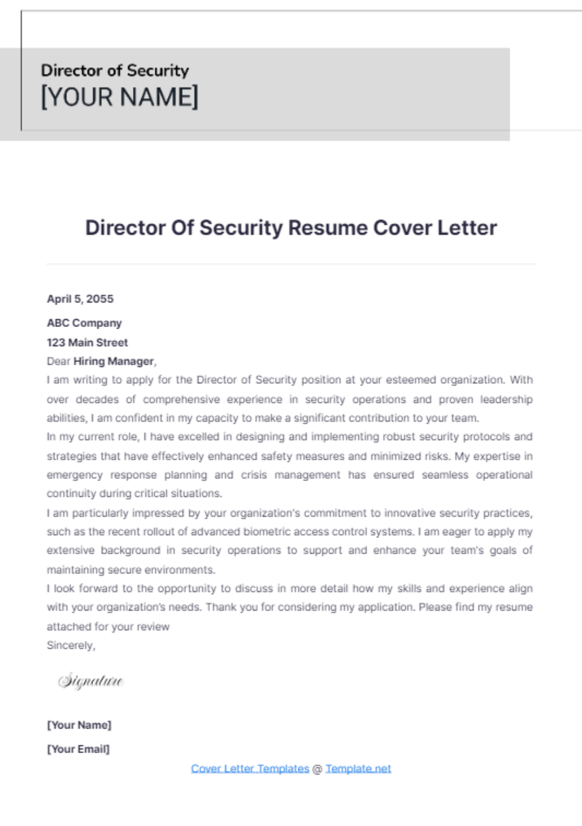 Director Of Security Resume Cover Letter - Edit Online & Download