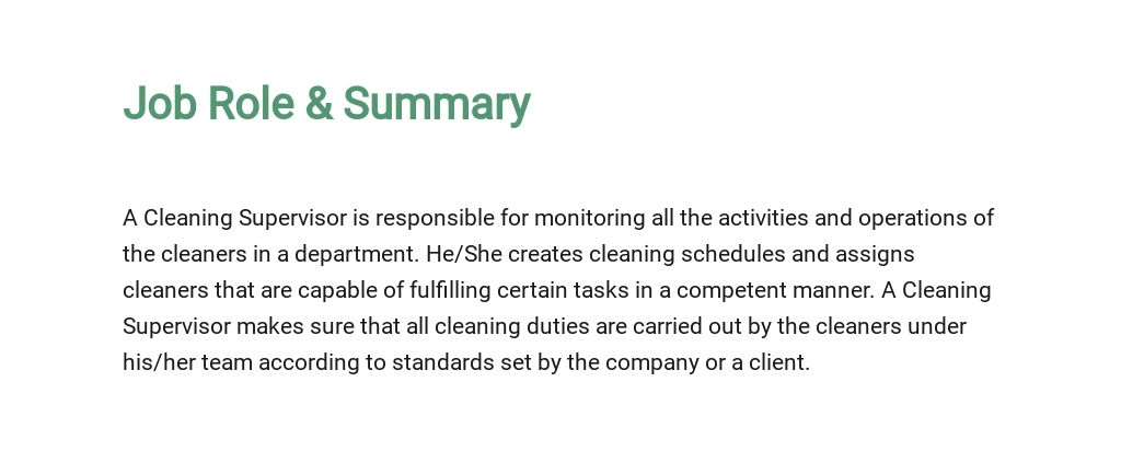Cleaning Supervisor Job Description Template Google Docs Word Template