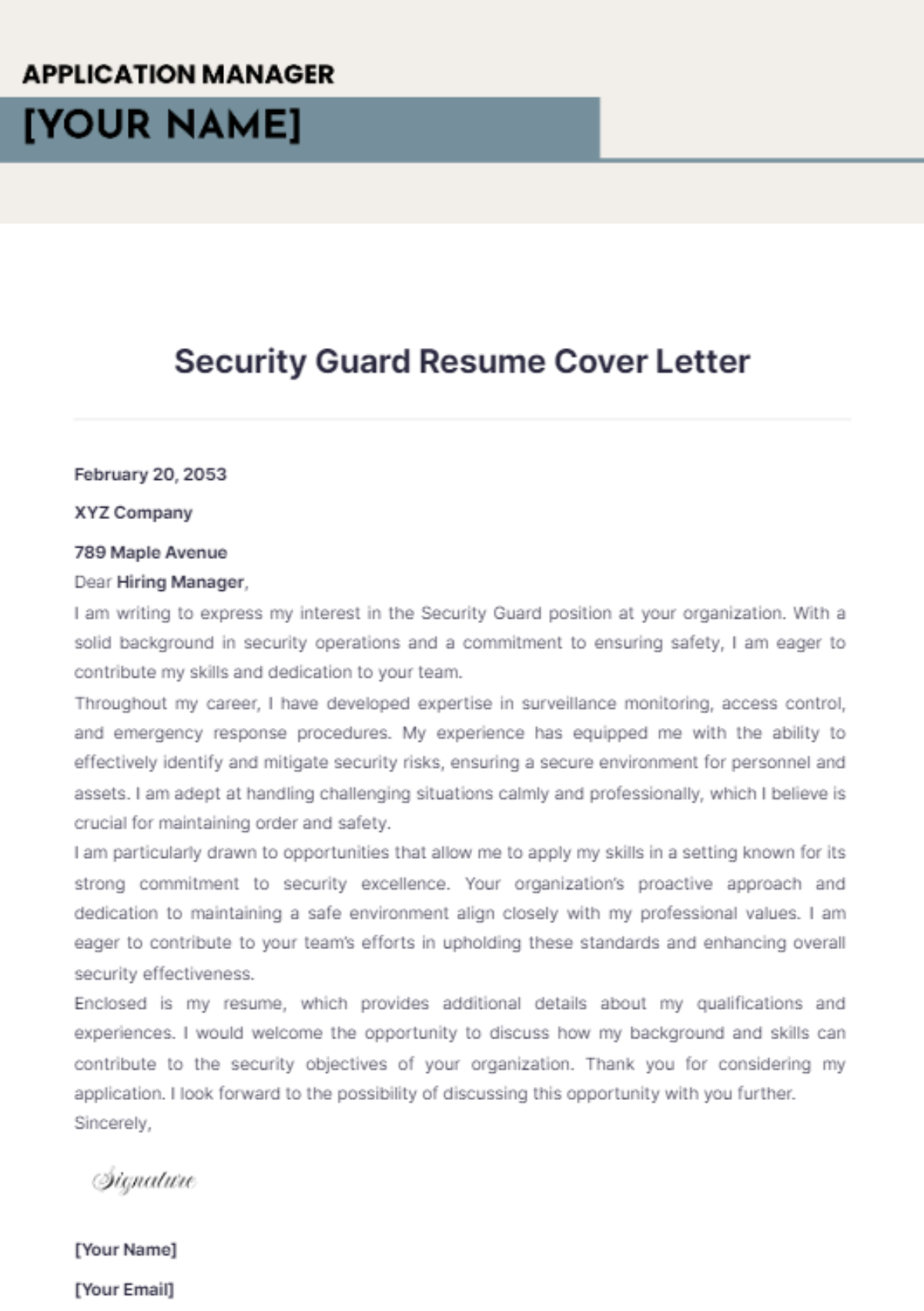 Security Guard Resume Cover Letter - Edit Online & Download