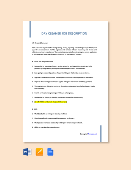 Cleaner Job Description Template