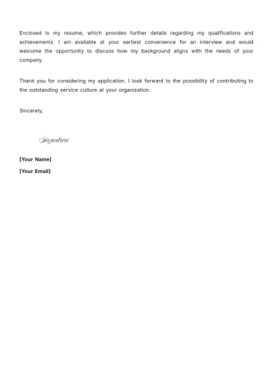 Free Service Manager Cover Letter For Job Application to Edit Online