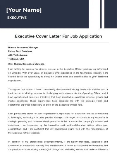 Free Executive Cover Letter For Job Application to Edit Online