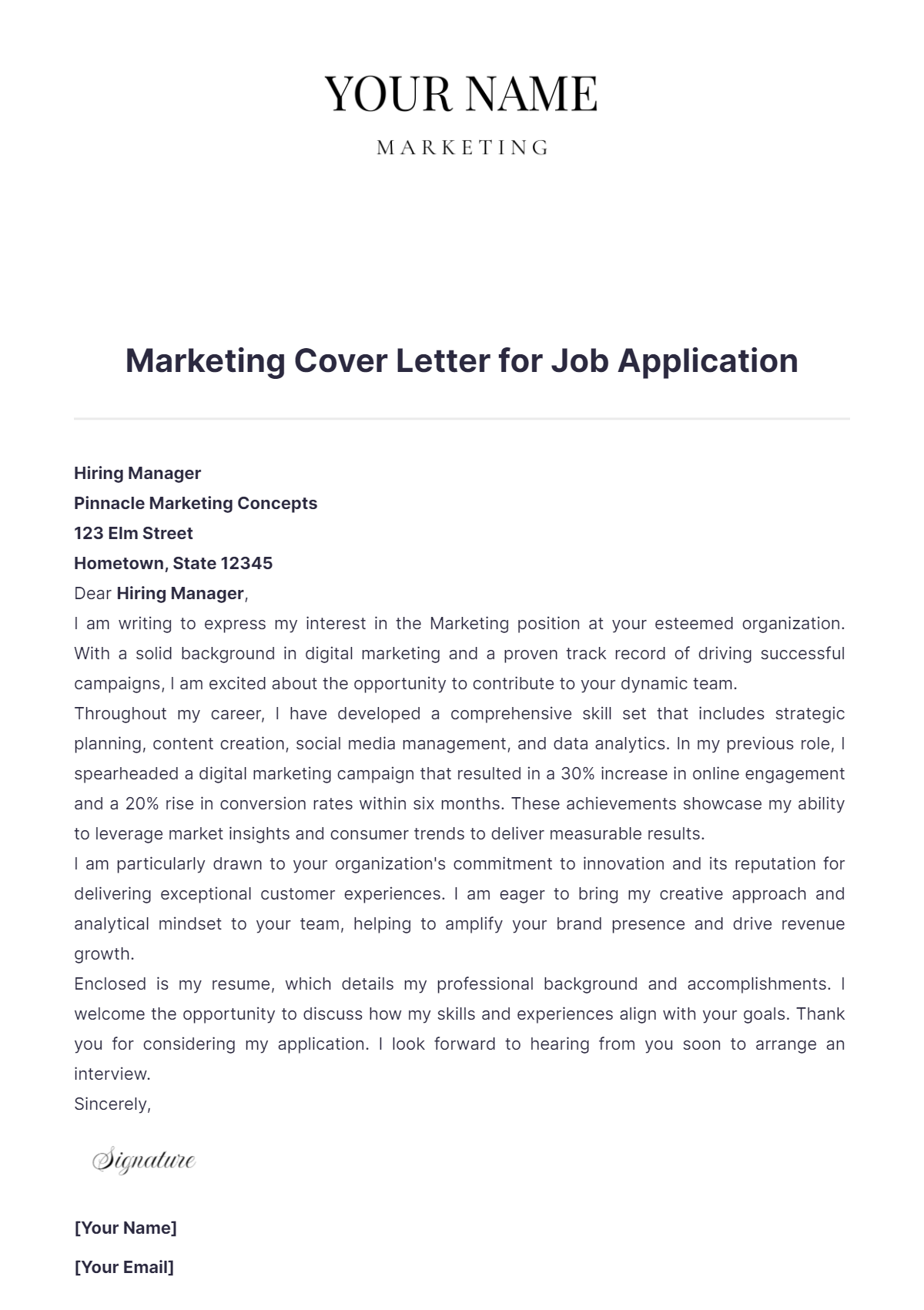 Marketing Cover Letter for Job Application - Edit Online & Download