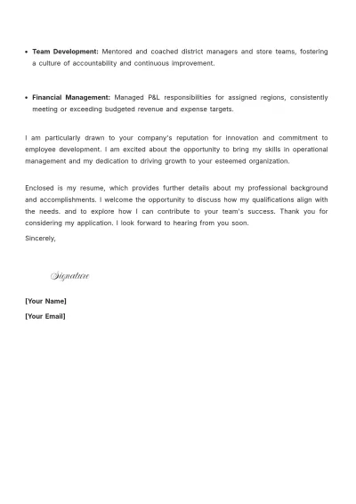 Free Area Manager Resume Cover Letter to Edit Online