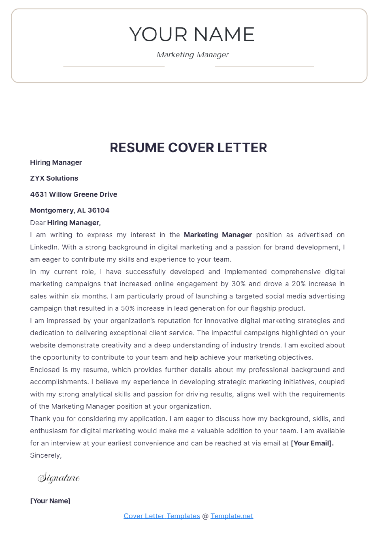 Resume Cover Letter - Edit Online & Download Example | Template.net